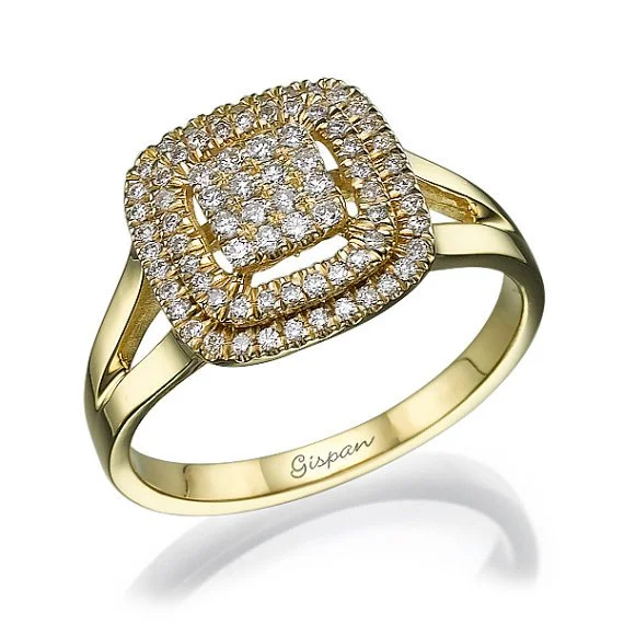 טבעת יהלומים יוקרתית זהב צהוב 14 קראט
