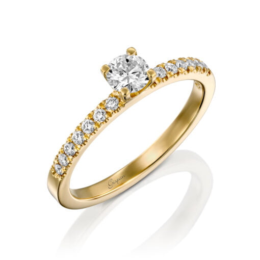 טבעת אירוסין סוליטר זהב צהוב עם יהלום מרכזי