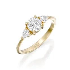 טבעת אירוסין טיפות. זהב צהוב 14K