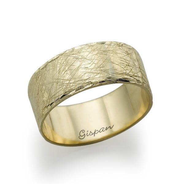 טבעת נישואין זהב צהוב עם שריטות ושוליים מבריקים wr-6120