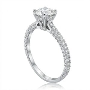 Alternative view of טבעת אירוסין יהלום עגול 1 קראט מעבדה 3 שורות יהלומים זהב לבן 14 קראט