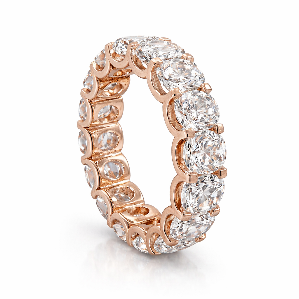 טבעת איטרנטי שיבוץ מלא 4.80 קראט יהלומי מעבדה זהב אדום 14 קראט