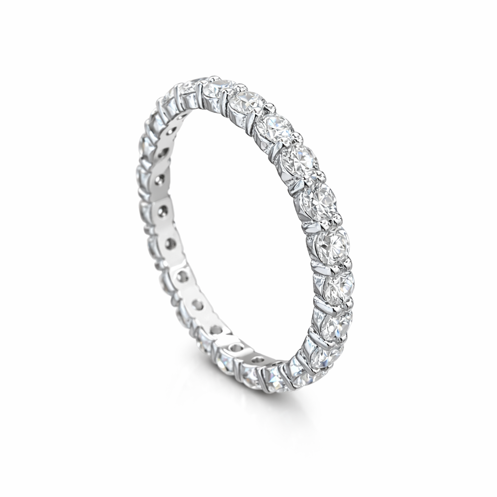 טבעת יהלומים שיבוץ מלא יהלומי מעבדה זהב לבן 14 קראט