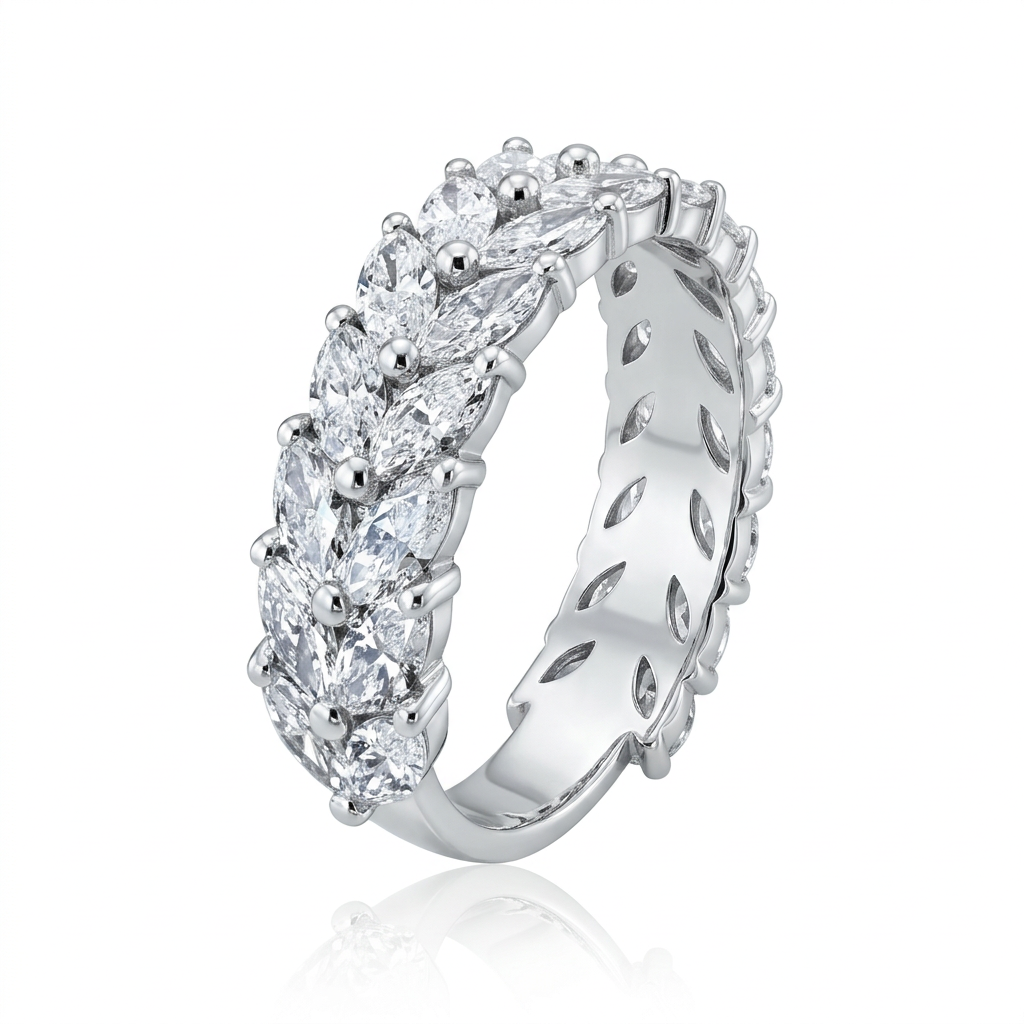 טבעת יהלומי מרקיזה יהלומי מעבדה זהב לבן 14 קראט